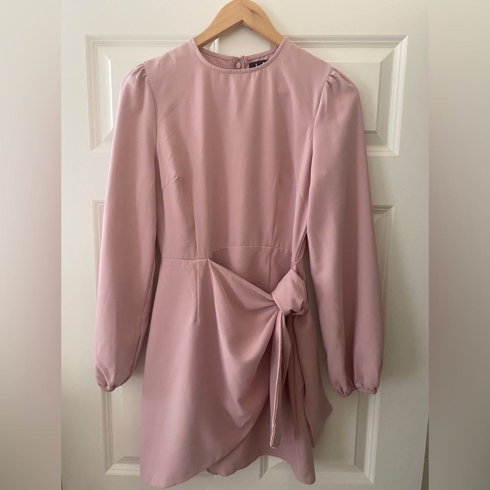 Lulu’s Believe It or Knot Rose Pink Long Sleeve Tie-Front Skater Dress Size S